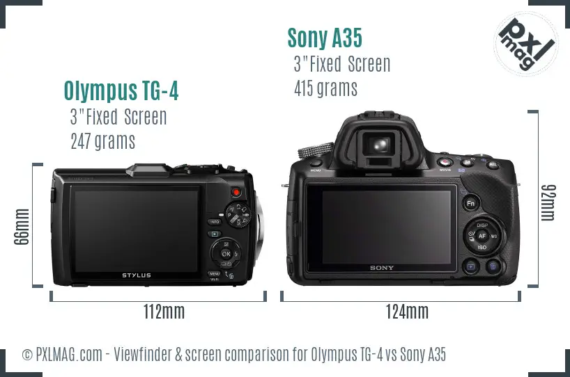 Olympus TG-4 vs Sony A35 Screen and Viewfinder comparison