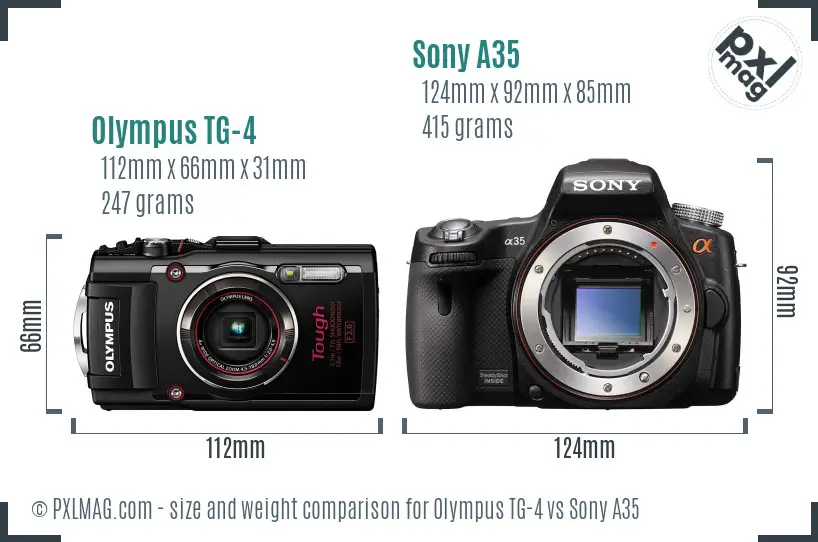 Olympus TG-4 vs Sony A35 size comparison
