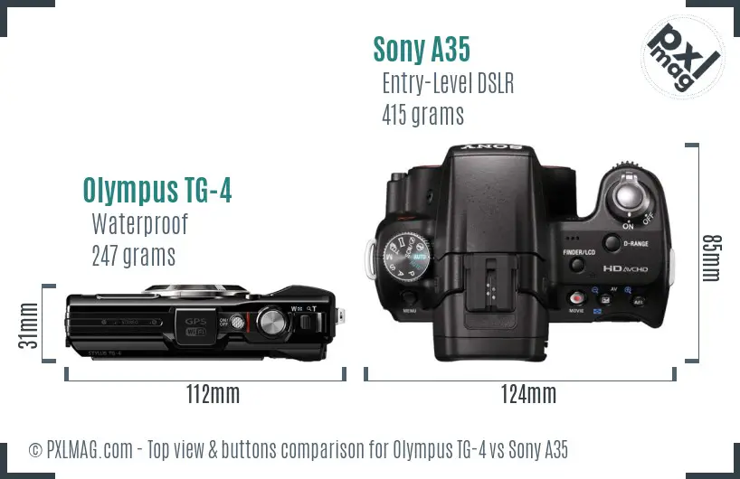 Olympus TG-4 vs Sony A35 top view buttons comparison