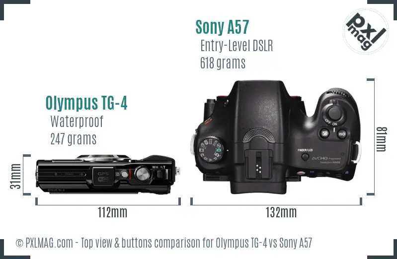 Olympus TG-4 vs Sony A57 top view buttons comparison