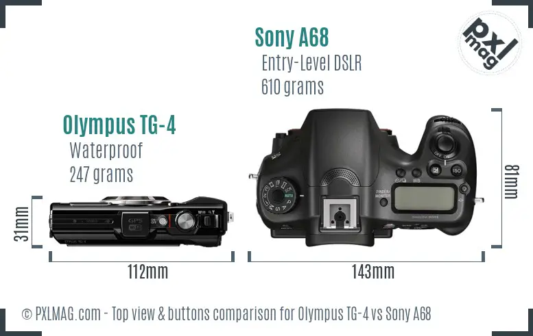 Olympus TG-4 vs Sony A68 top view buttons comparison