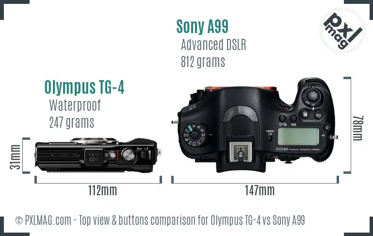 Olympus TG-4 vs Sony A99 top view buttons comparison