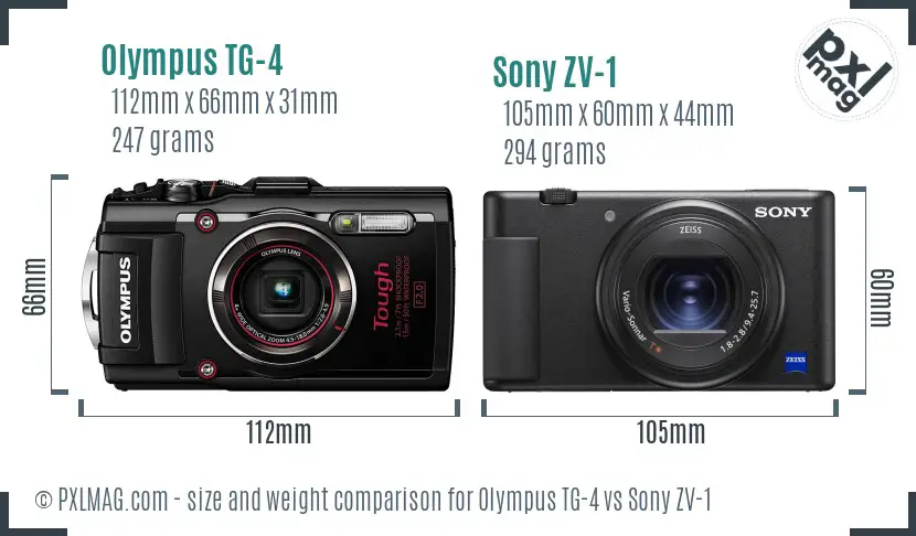 Olympus TG-4 vs Sony ZV-1 size comparison