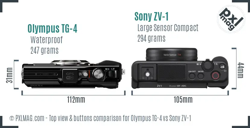Olympus TG-4 vs Sony ZV-1 top view buttons comparison
