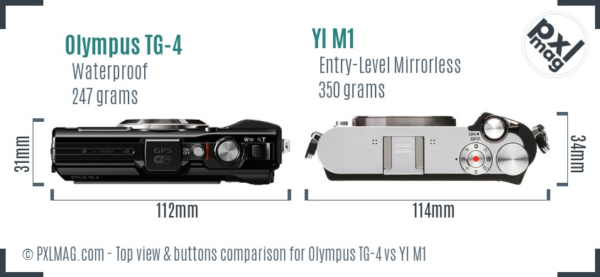 Olympus TG-4 vs YI M1 top view buttons comparison