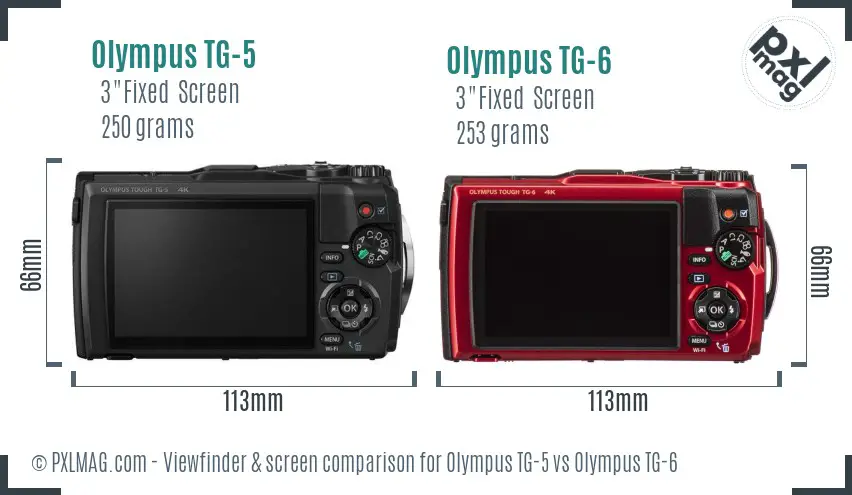 Olympus TG-5 vs Olympus TG-6 Screen and Viewfinder comparison