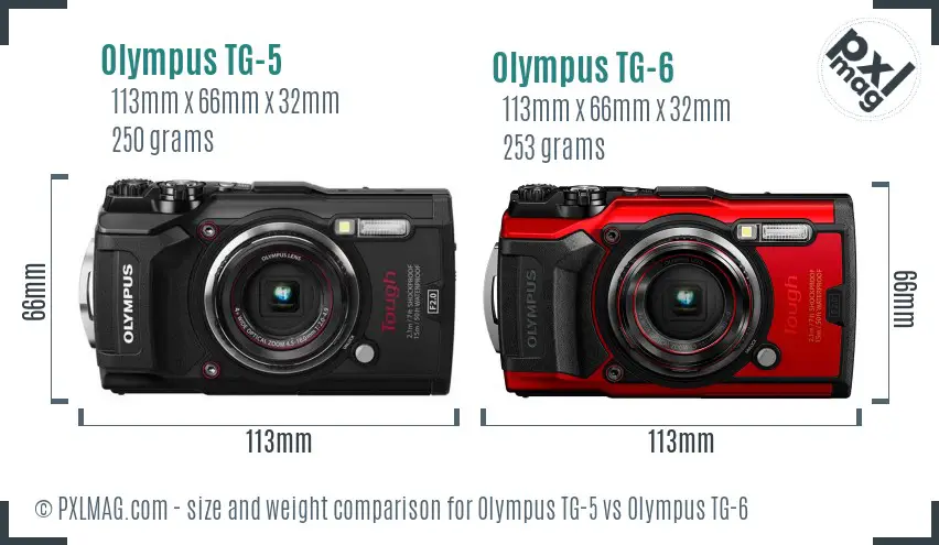 Olympus TG-5 vs Olympus TG-6 size comparison