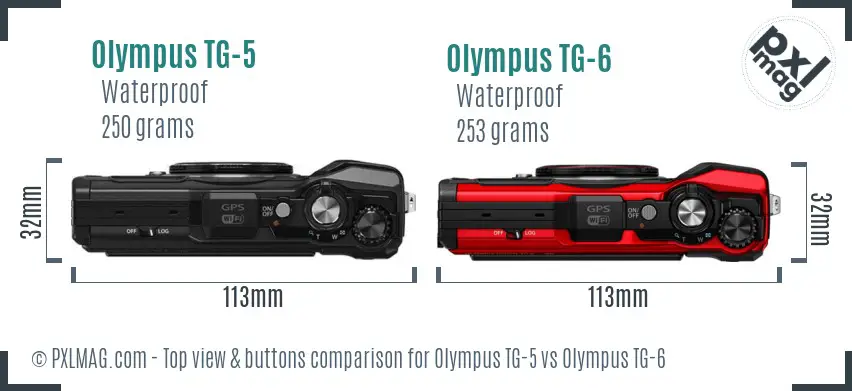 Olympus TG-5 vs Olympus TG-6 top view buttons comparison