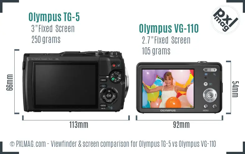 Olympus TG-5 vs Olympus VG-110 Screen and Viewfinder comparison