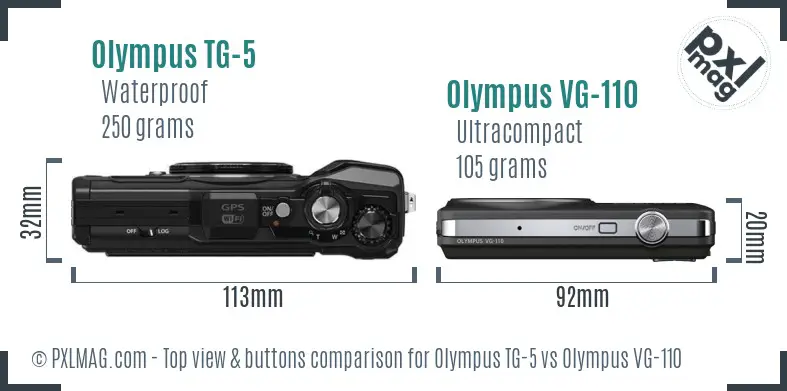 Olympus TG-5 vs Olympus VG-110 top view buttons comparison