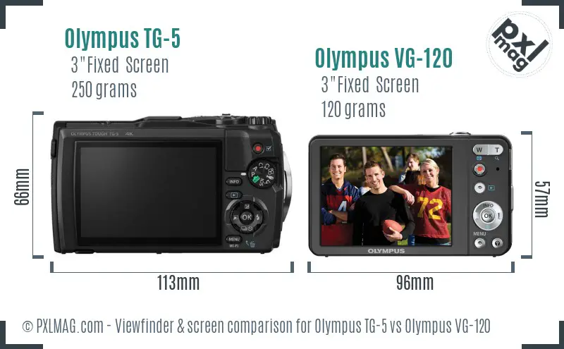 Olympus TG-5 vs Olympus VG-120 Screen and Viewfinder comparison