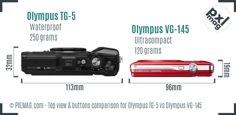 Olympus TG-5 vs Olympus VG-145 top view buttons comparison