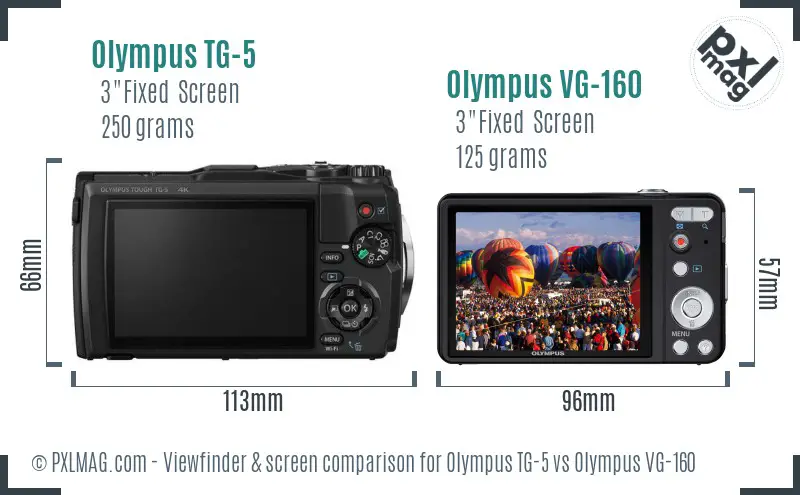 Olympus TG-5 vs Olympus VG-160 Screen and Viewfinder comparison