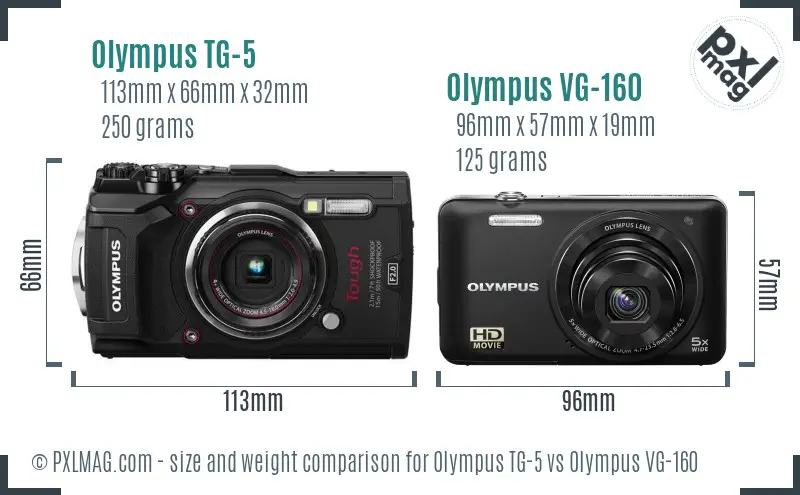 Olympus TG-5 vs Olympus VG-160 size comparison