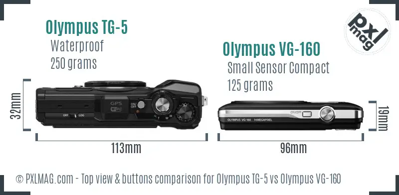Olympus TG-5 vs Olympus VG-160 top view buttons comparison