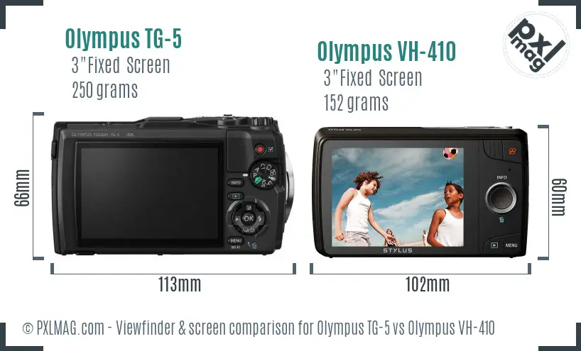 Olympus TG-5 vs Olympus VH-410 Screen and Viewfinder comparison