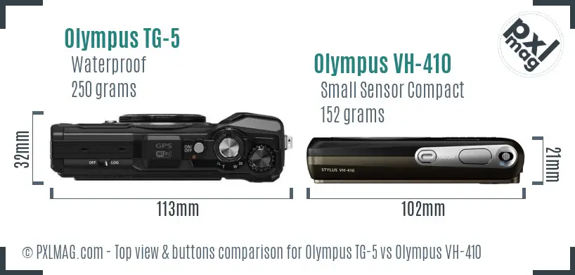 Olympus TG-5 vs Olympus VH-410 top view buttons comparison