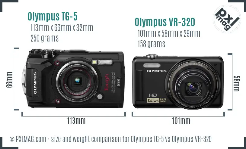Olympus TG-5 vs Olympus VR-320 size comparison
