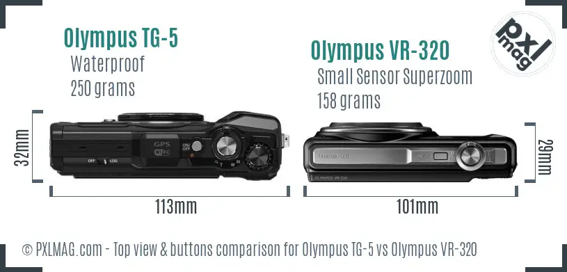 Olympus TG-5 vs Olympus VR-320 top view buttons comparison