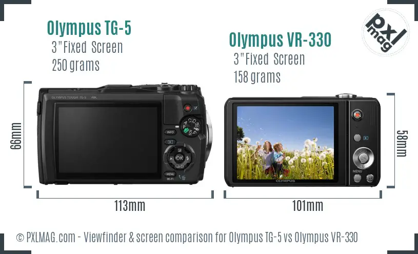 Olympus TG-5 vs Olympus VR-330 Screen and Viewfinder comparison