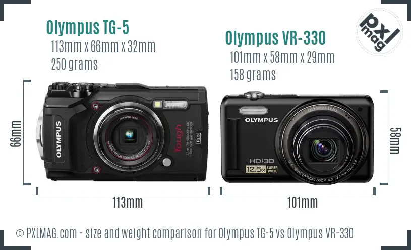 Olympus TG-5 vs Olympus VR-330 size comparison