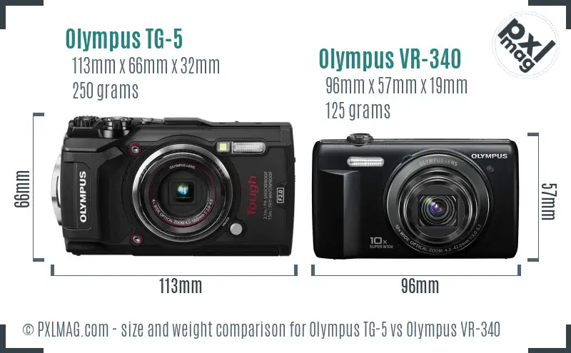 Olympus TG-5 vs Olympus VR-340 size comparison