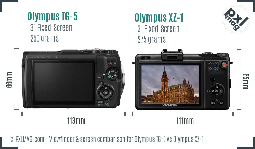 Olympus TG-5 vs Olympus XZ-1 Screen and Viewfinder comparison