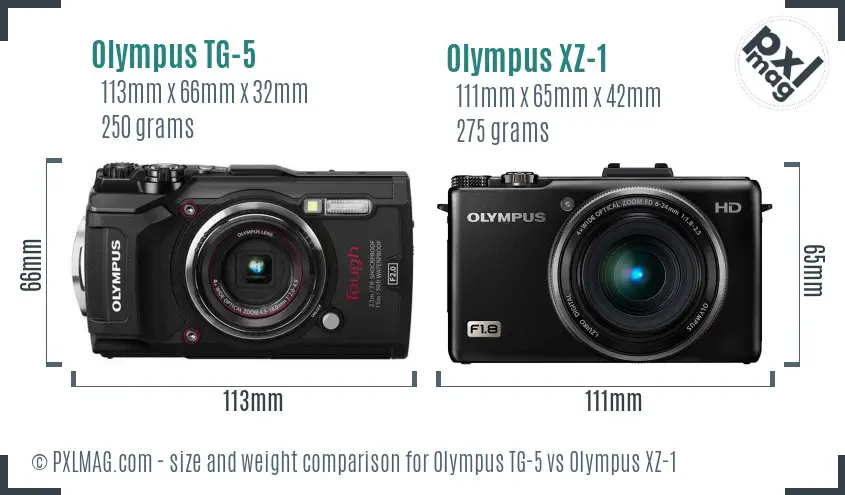 Olympus TG-5 vs Olympus XZ-1 size comparison