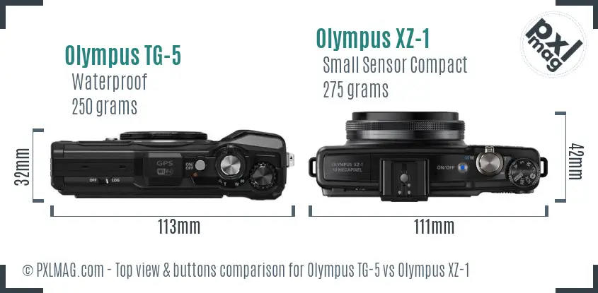 Olympus TG-5 vs Olympus XZ-1 top view buttons comparison