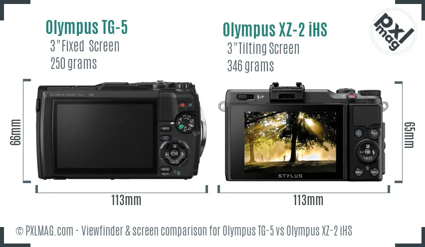 Olympus TG-5 vs Olympus XZ-2 iHS Screen and Viewfinder comparison