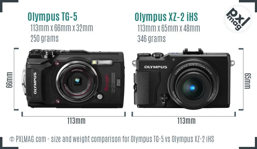 Olympus TG-5 vs Olympus XZ-2 iHS size comparison