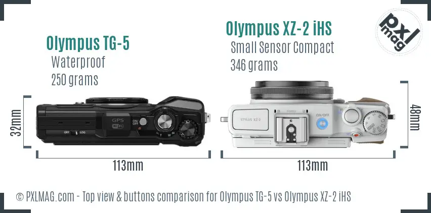 Olympus TG-5 vs Olympus XZ-2 iHS top view buttons comparison
