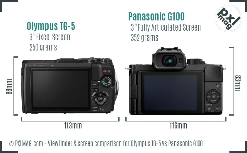 Olympus TG-5 vs Panasonic G100 Screen and Viewfinder comparison