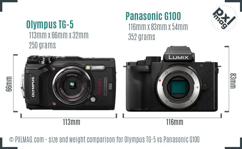 Olympus TG-5 vs Panasonic G100 size comparison