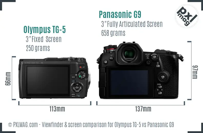 Olympus TG-5 vs Panasonic G9 Screen and Viewfinder comparison