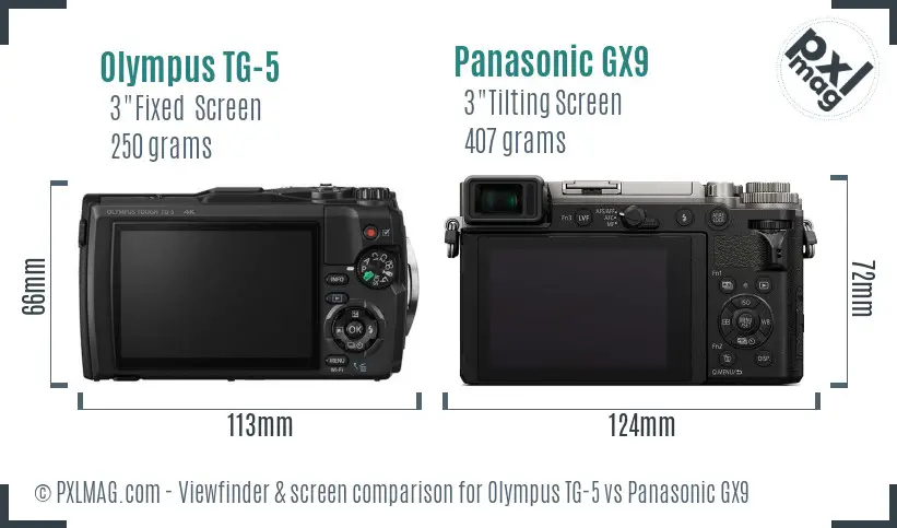 Olympus TG-5 vs Panasonic GX9 Screen and Viewfinder comparison