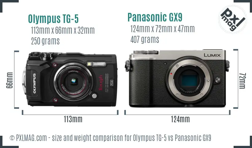 Olympus TG-5 vs Panasonic GX9 size comparison