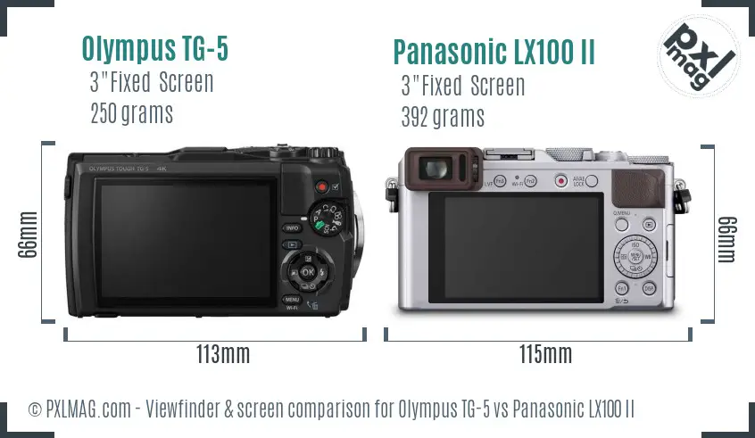 Olympus TG-5 vs Panasonic LX100 II Screen and Viewfinder comparison