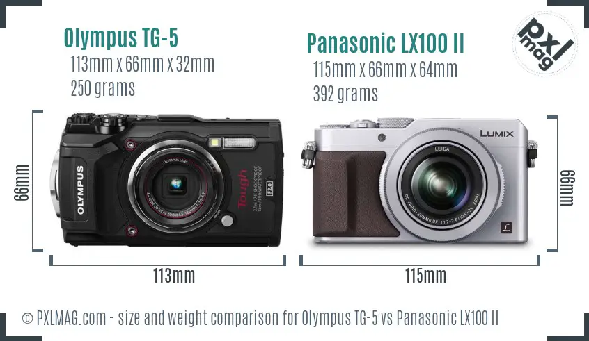 Olympus TG-5 vs Panasonic LX100 II size comparison