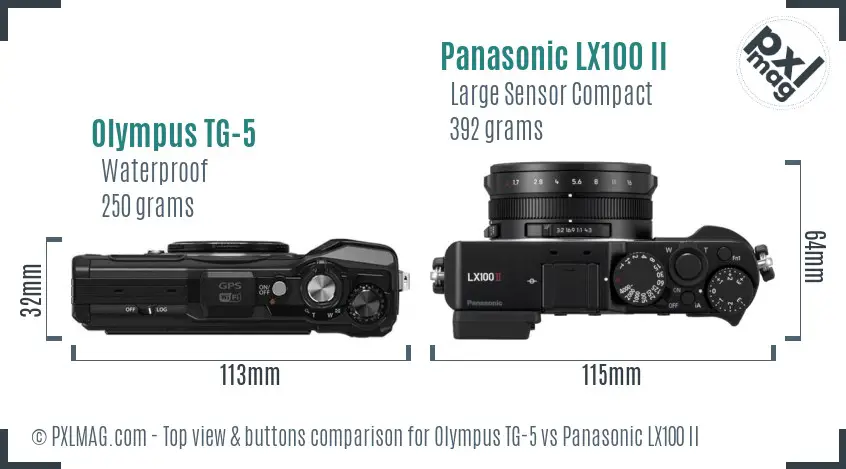 Olympus TG-5 vs Panasonic LX100 II top view buttons comparison