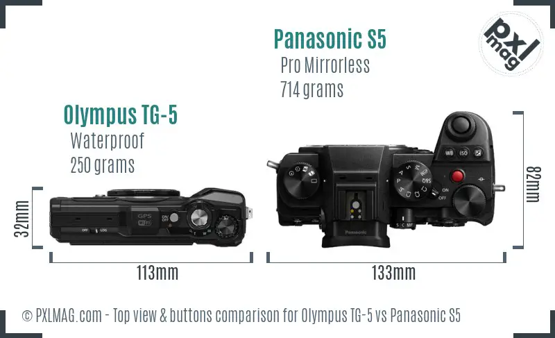 Olympus TG-5 vs Panasonic S5 top view buttons comparison