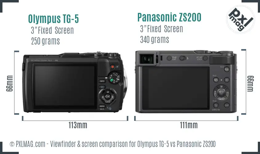 Olympus TG-5 vs Panasonic ZS200 Screen and Viewfinder comparison