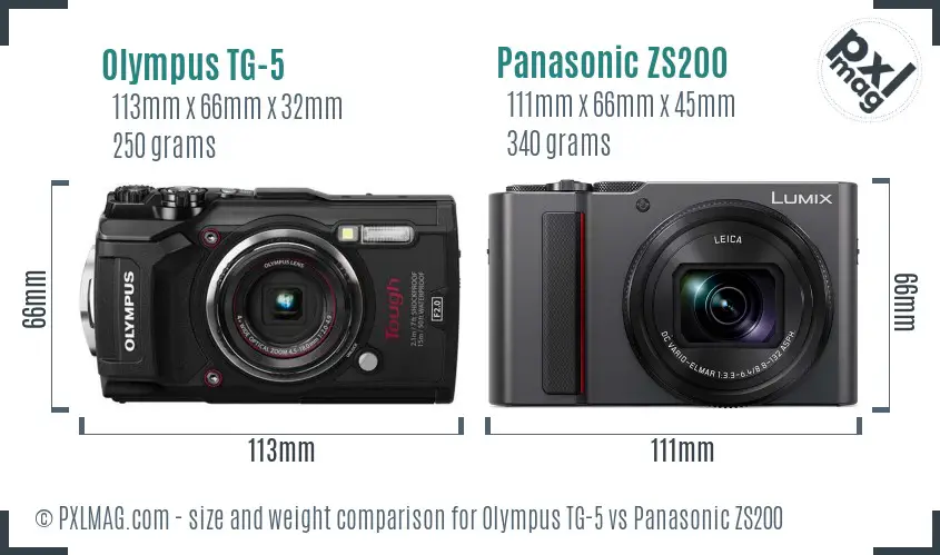 Olympus TG-5 vs Panasonic ZS200 size comparison