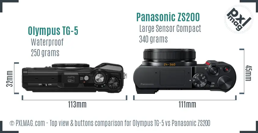 Olympus TG-5 vs Panasonic ZS200 top view buttons comparison