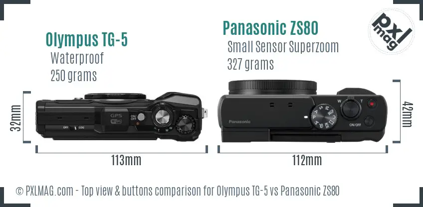 Olympus TG-5 vs Panasonic ZS80 top view buttons comparison