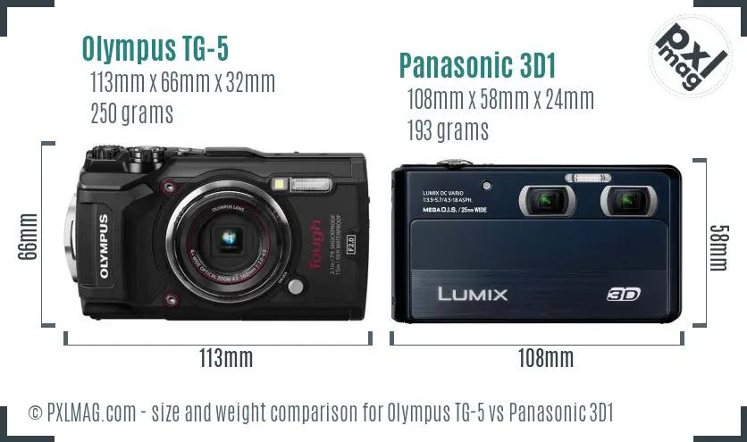 Olympus TG-5 vs Panasonic 3D1 size comparison