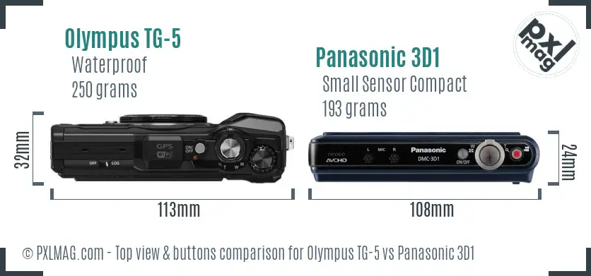 Olympus TG-5 vs Panasonic 3D1 top view buttons comparison