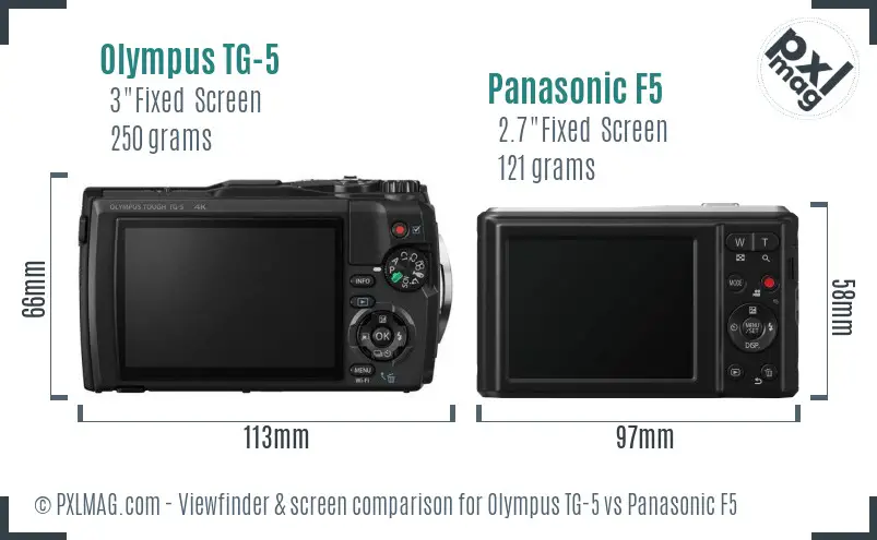 Olympus TG-5 vs Panasonic F5 Screen and Viewfinder comparison