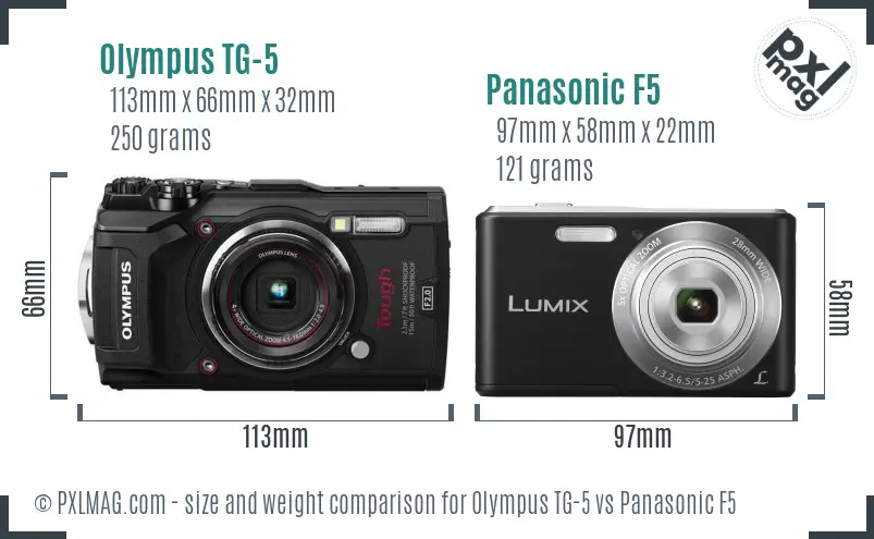 Olympus TG-5 vs Panasonic F5 size comparison
