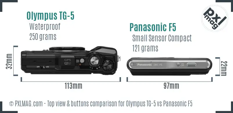 Olympus TG-5 vs Panasonic F5 top view buttons comparison